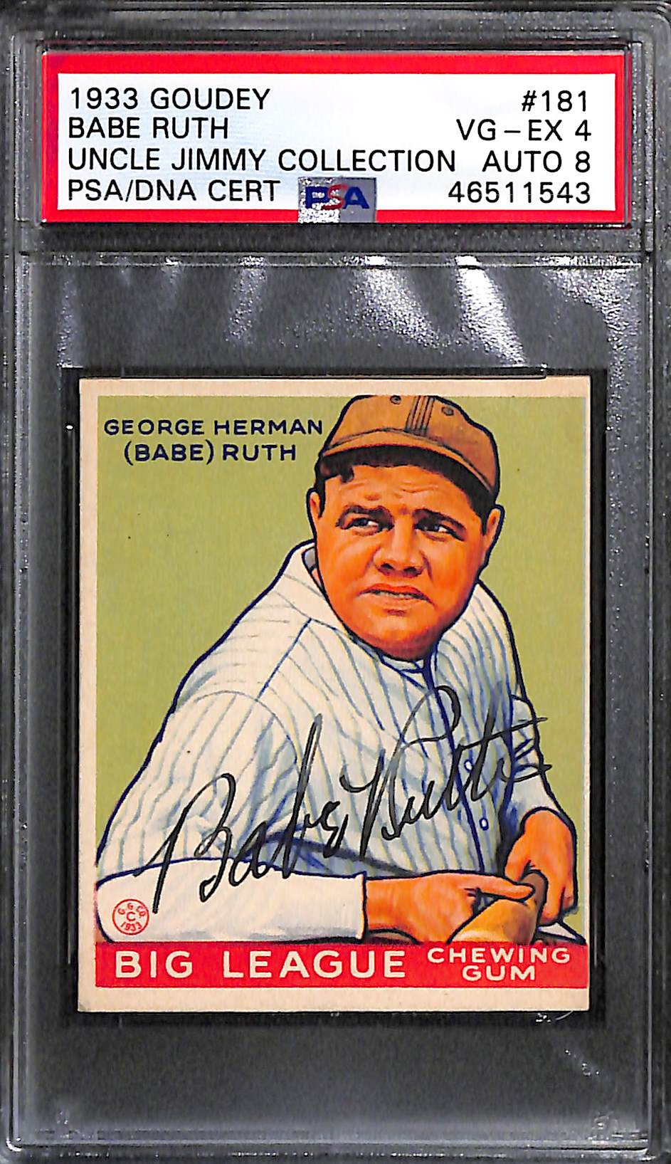 Lot detail 1933 goudey babe ruth 181 psa 4 autograph grade 8